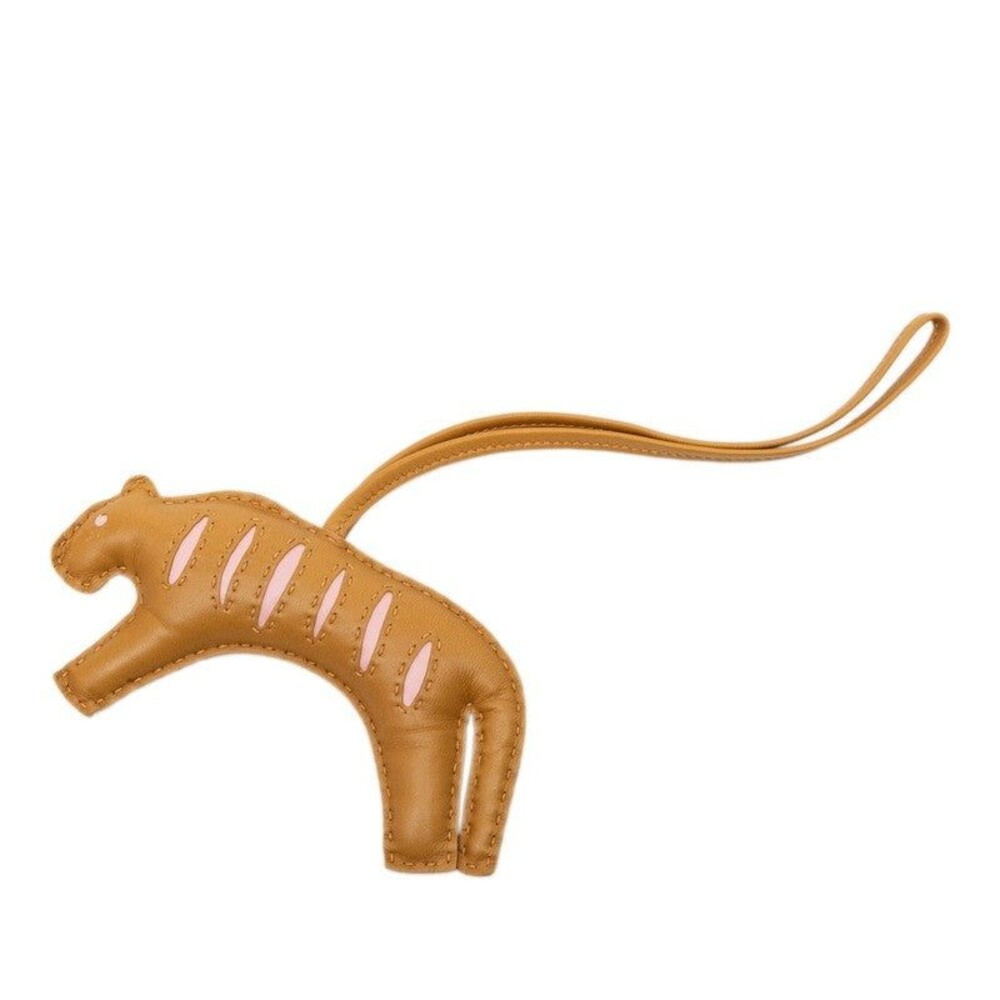 Hermes Rooroo Tiger Bag Charm Craft Rose Confetti Agneau Milo Pink